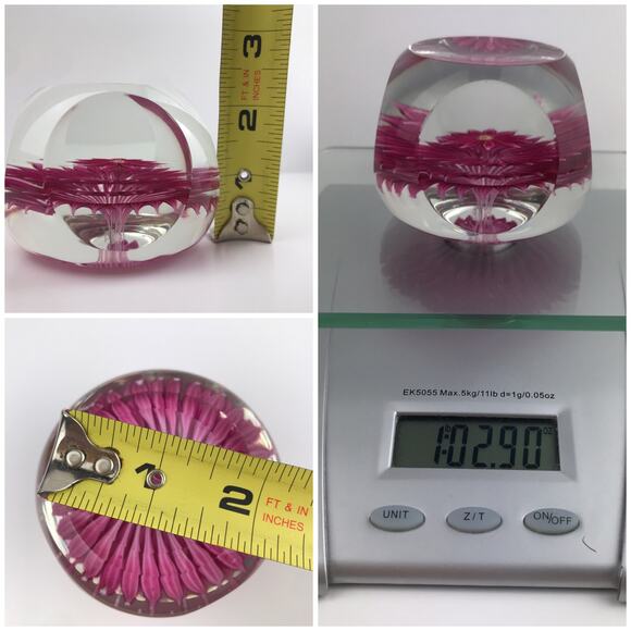 Perthshire 1972A Pink Dahlia Flower Faceted Layered Lampwork Petals Paperweight - Picture 10 of 16